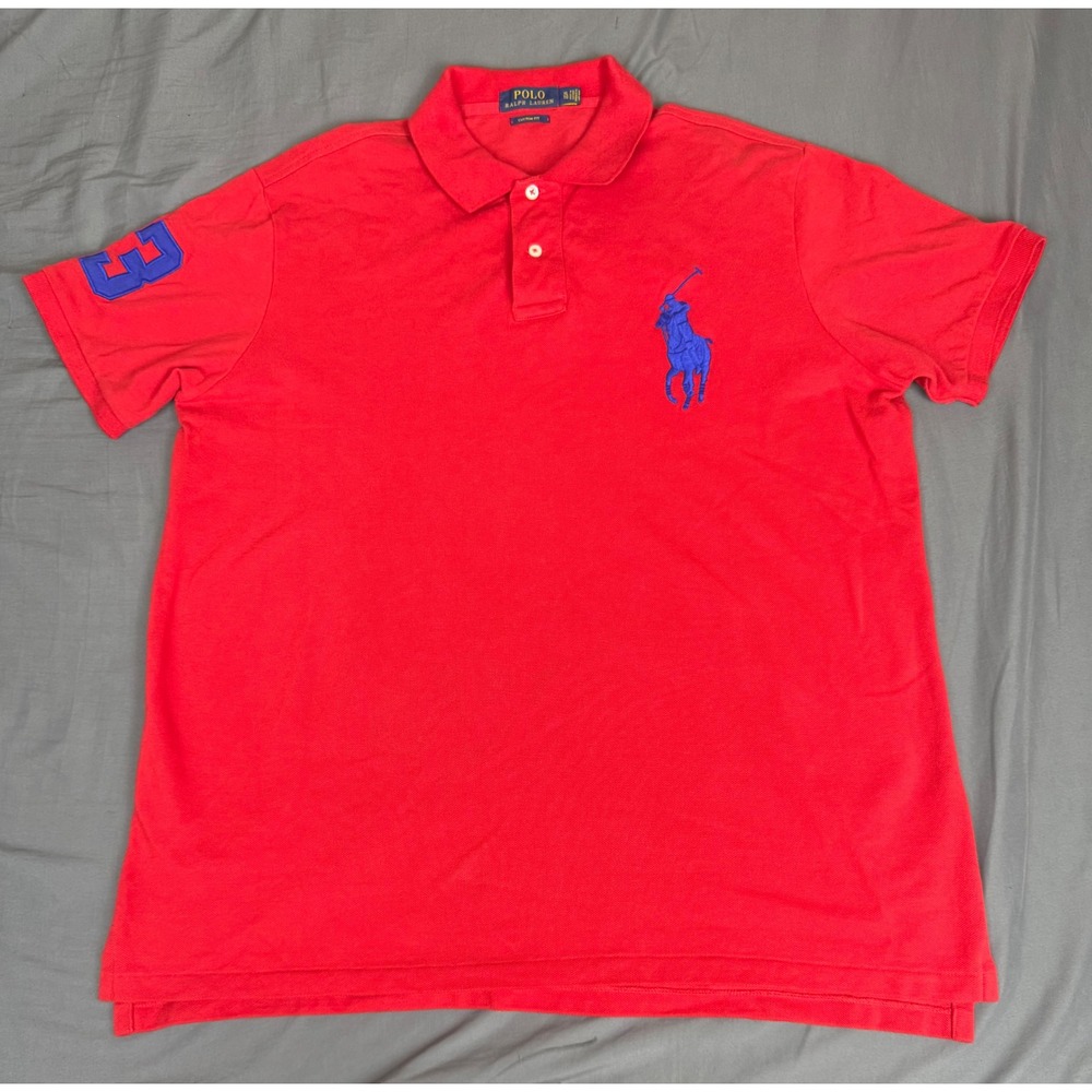 Polo Ralph Lauren Mens XL Big Pony Red Custom Fit Short Sleeve Polo Shirt
